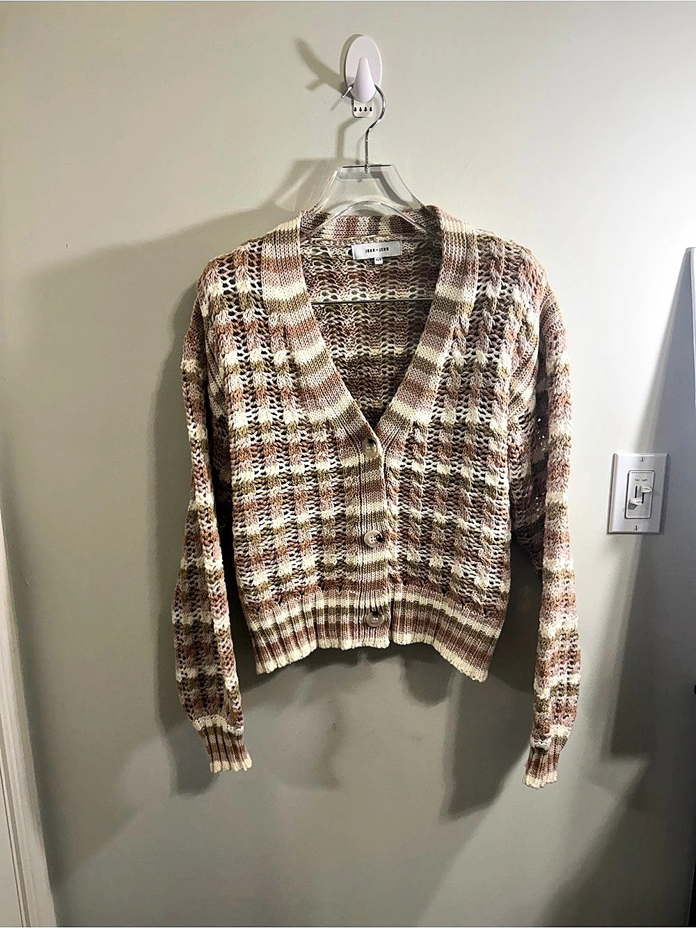 John + Jenn Striped Open Knit Crochet Cardigan Sweater XS NWOT Boho Anthro